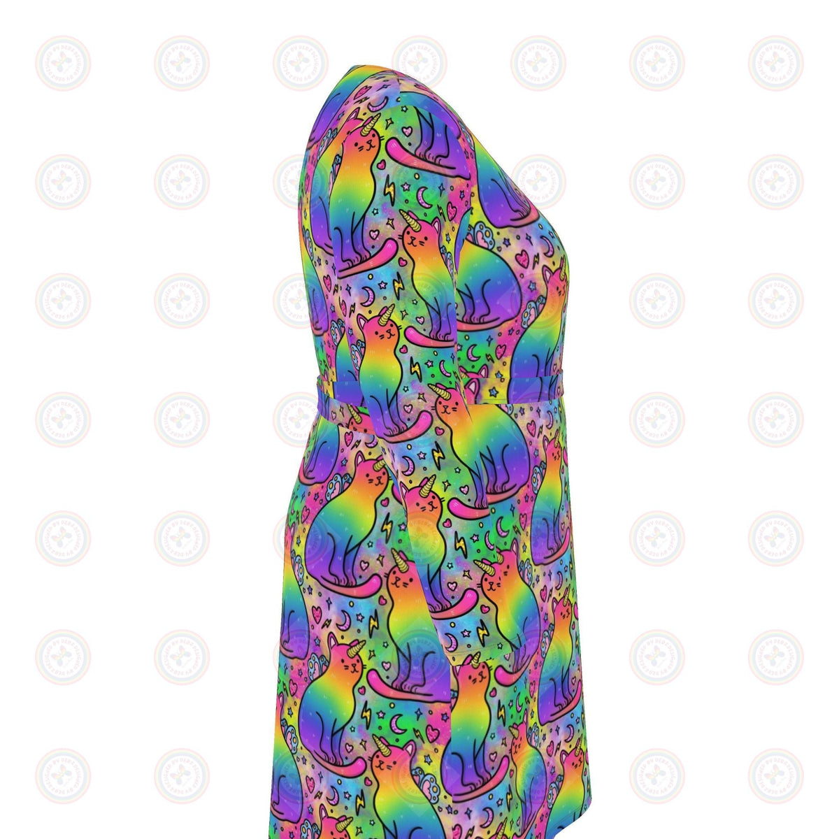 Rainbow Fairy Unicorn Cats Wrap Dress UK 4 -26
