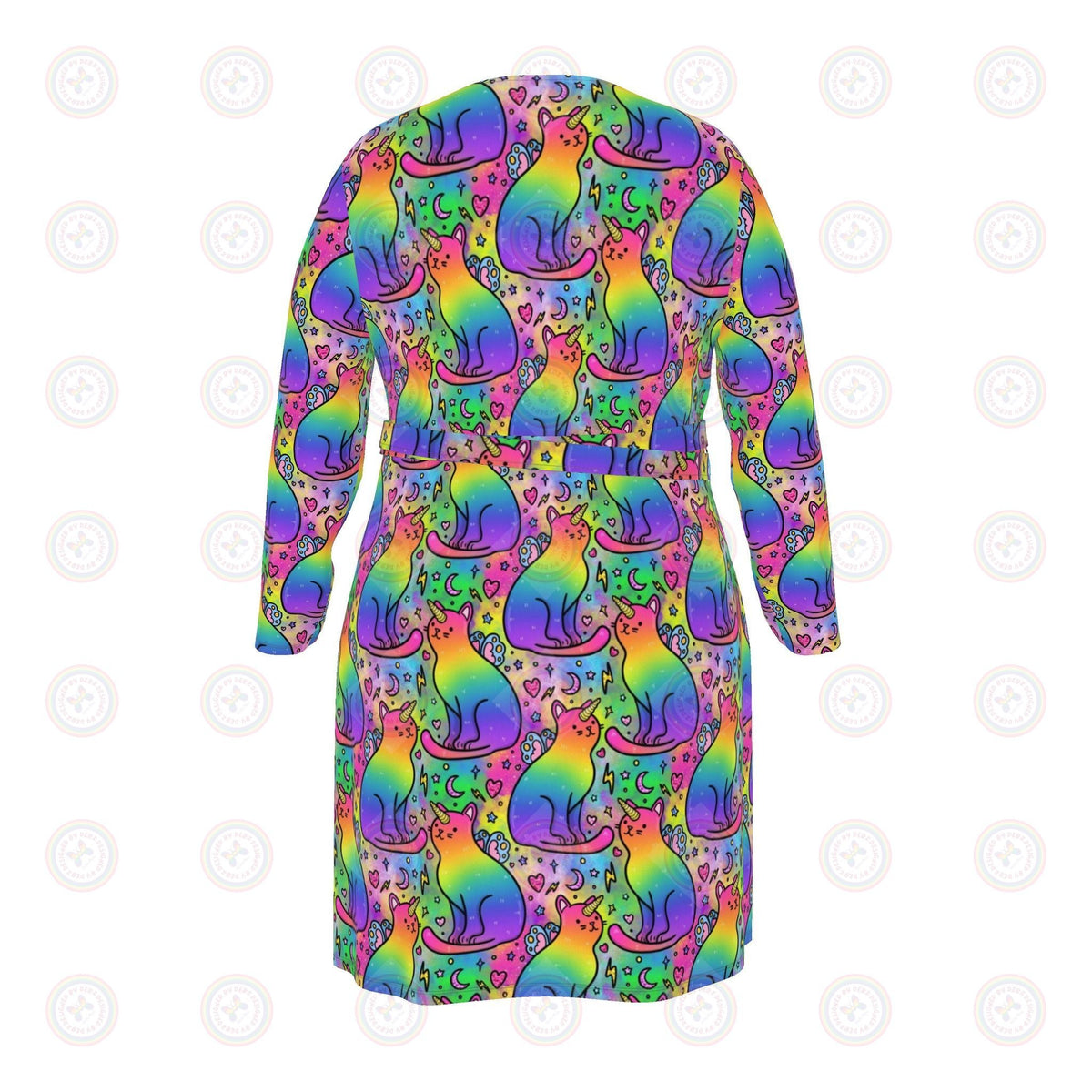 Rainbow Fairy Unicorn Cats Wrap Dress UK 4 -26