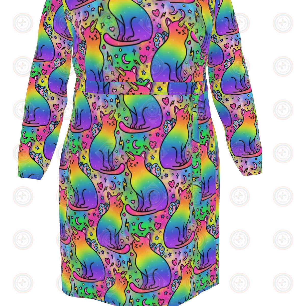 Rainbow Fairy Unicorn Cats Wrap Dress UK 4 -26