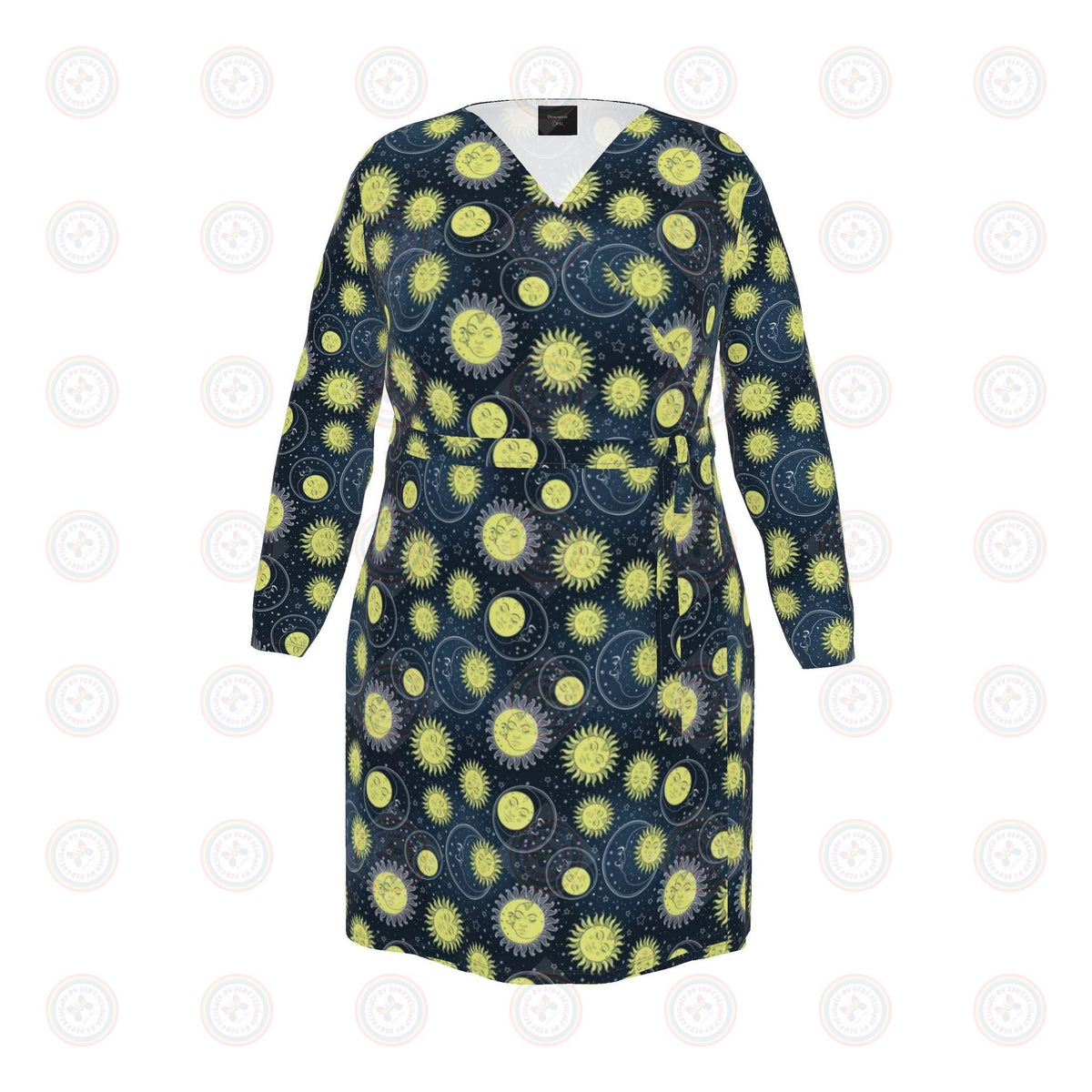 90's Retro Suns and Moons Wrap Dress UK 4 -26