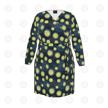 90's Retro Suns and Moons Wrap Dress UK 4 -26