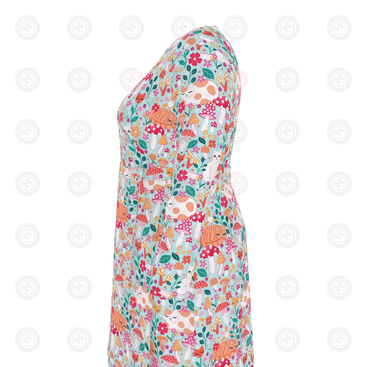 Cats and Mushrooms Wrap Dress UK 4 -26