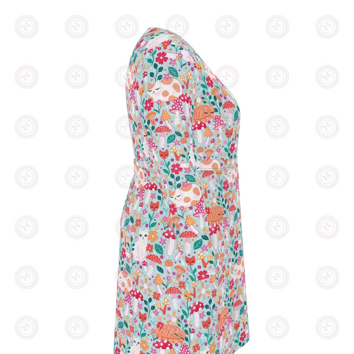 Cats and Mushrooms Wrap Dress UK 4 -26