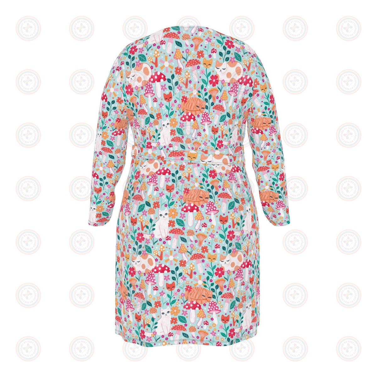 Cats and Mushrooms Wrap Dress UK 4 -26