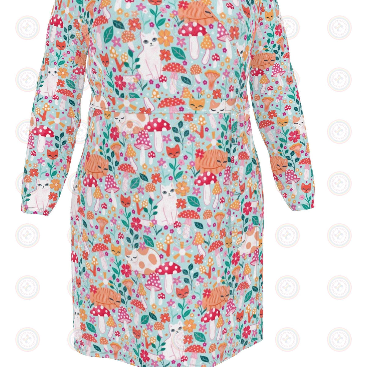 Cats and Mushrooms Wrap Dress UK 4 -26