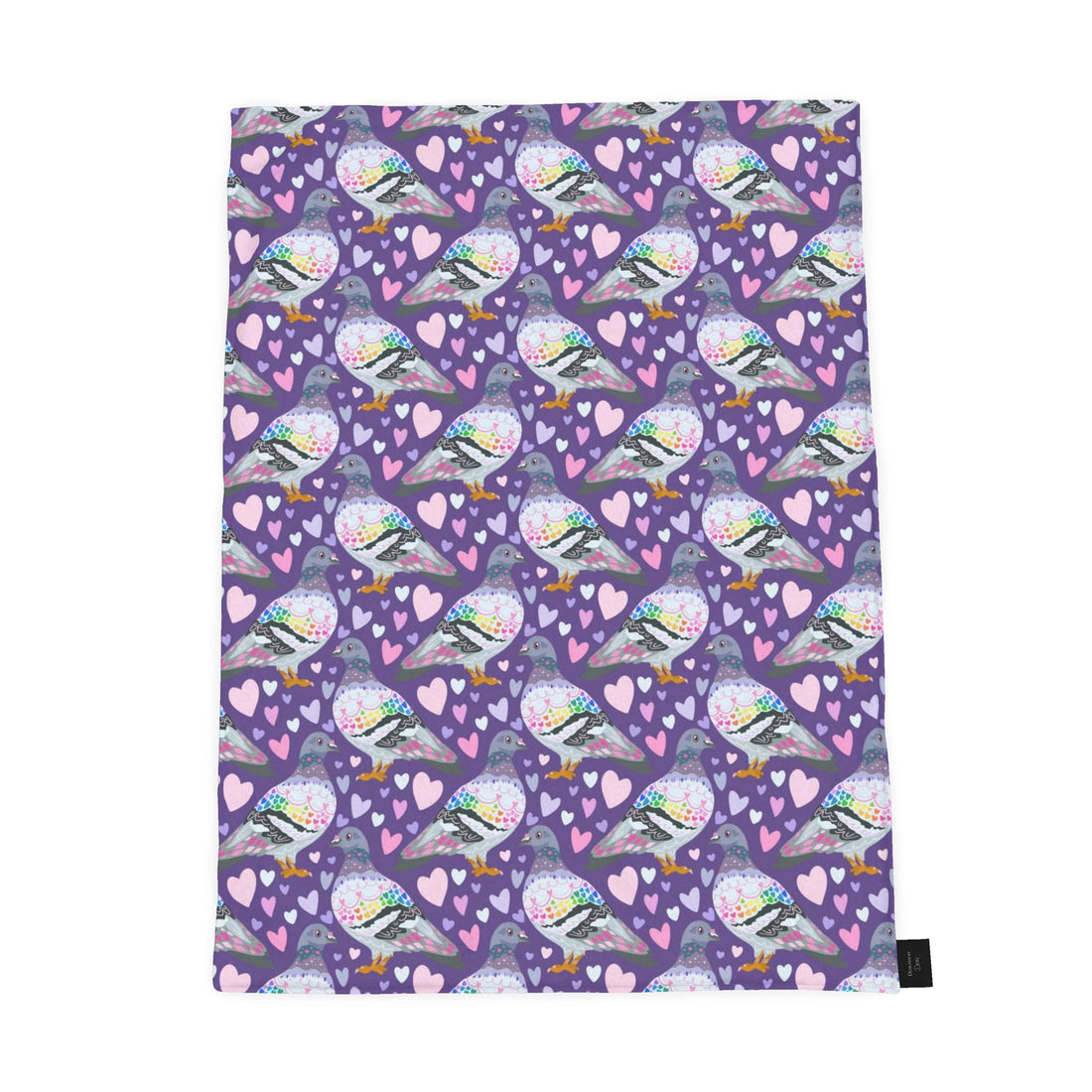 Floral pigeon patterned fabric swatch on a white background