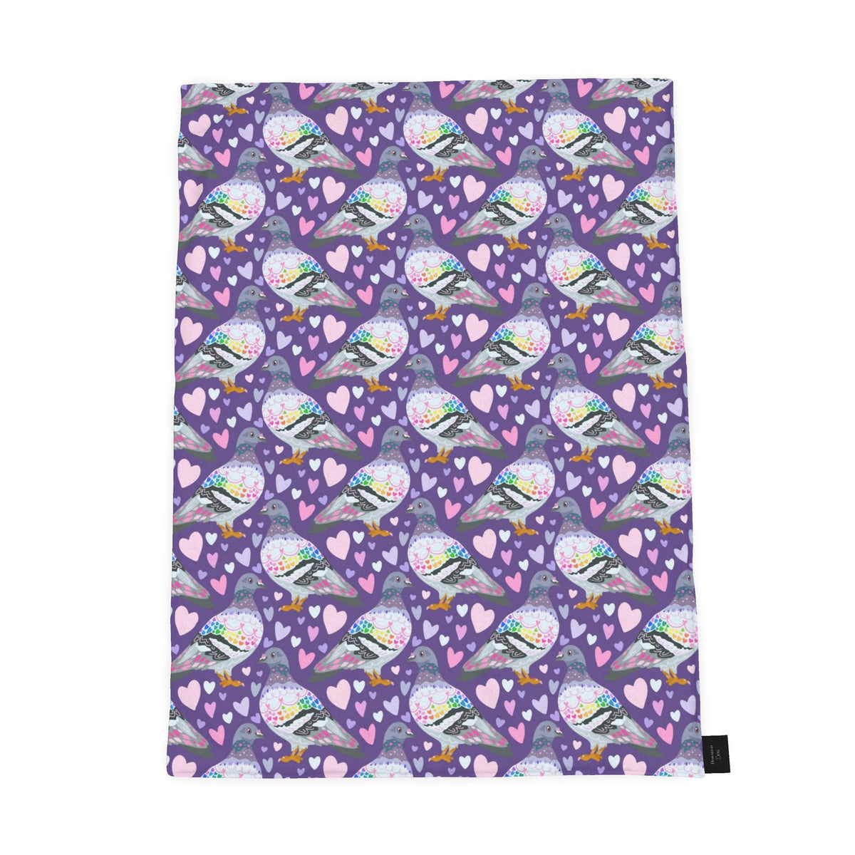 Floral pigeon patterned fabric swatch on a white background