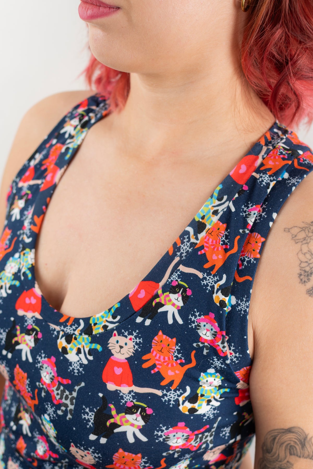 Winter Cats and Snowflakes | Organic Cotton Bralette | Handmade in the UK | 3XS-10XL