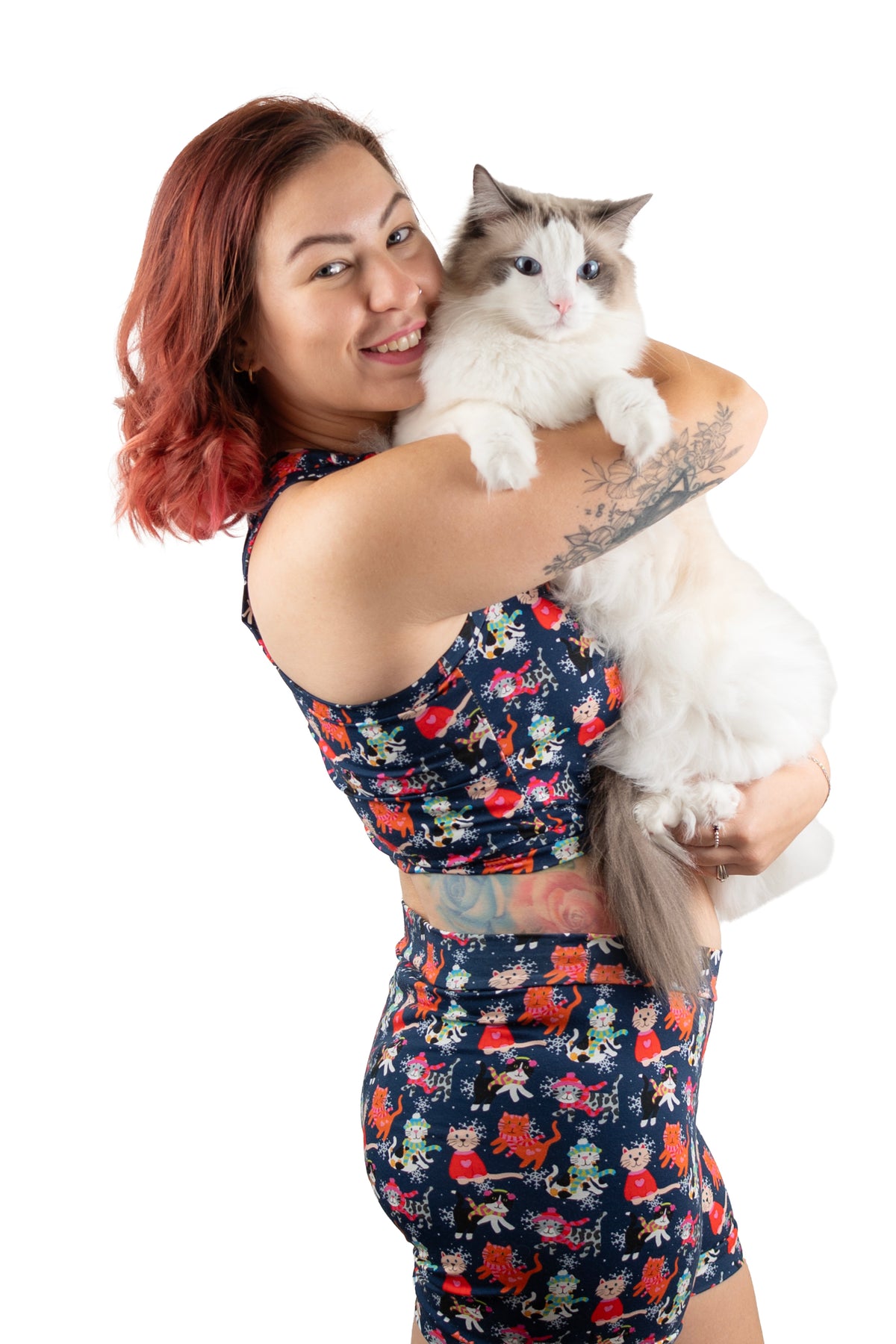 Winter Cats and Snowflakes | Organic Cotton Bralette | Handmade in the UK | 3XS-10XL