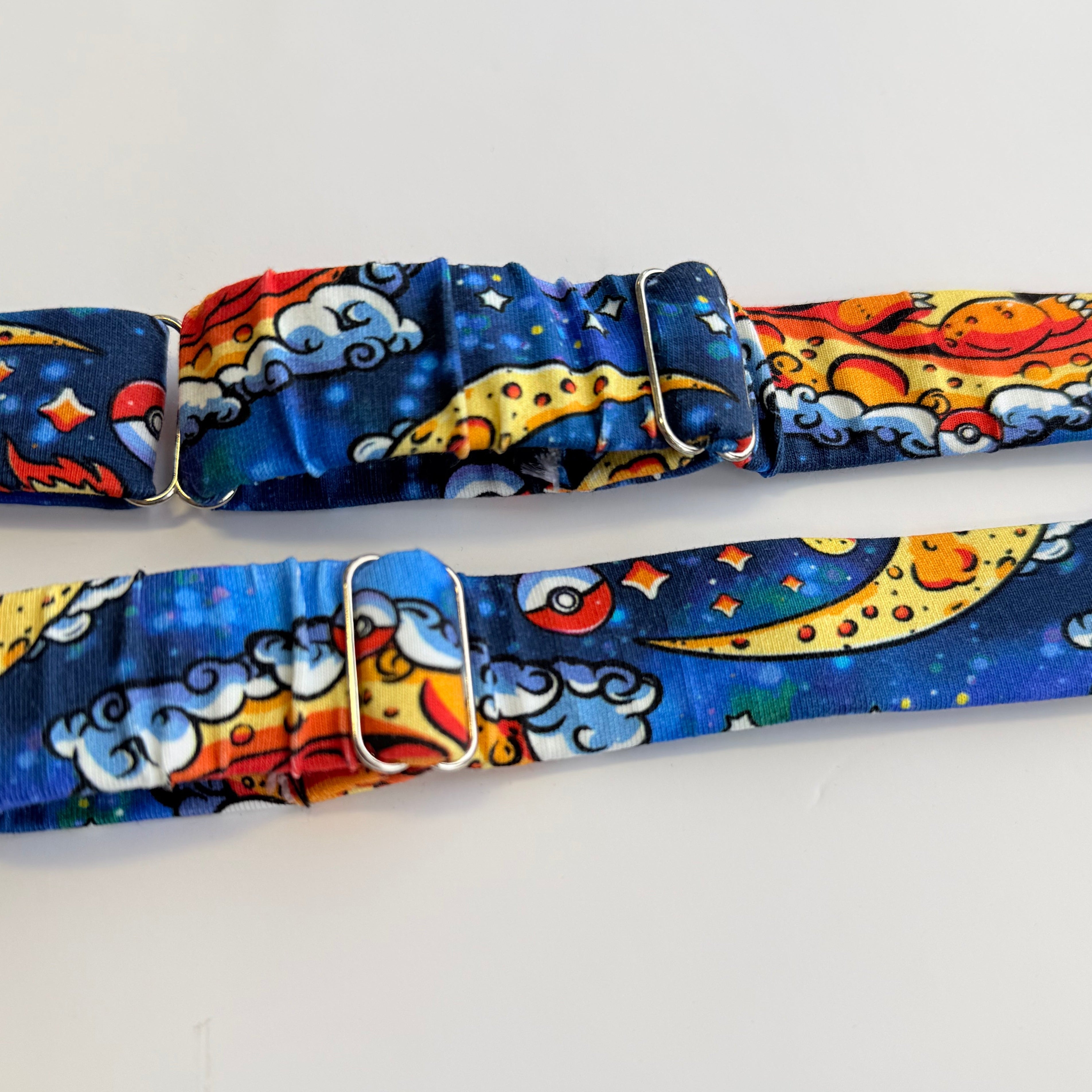 picture of a bra strap with encased elastic and printed fabric