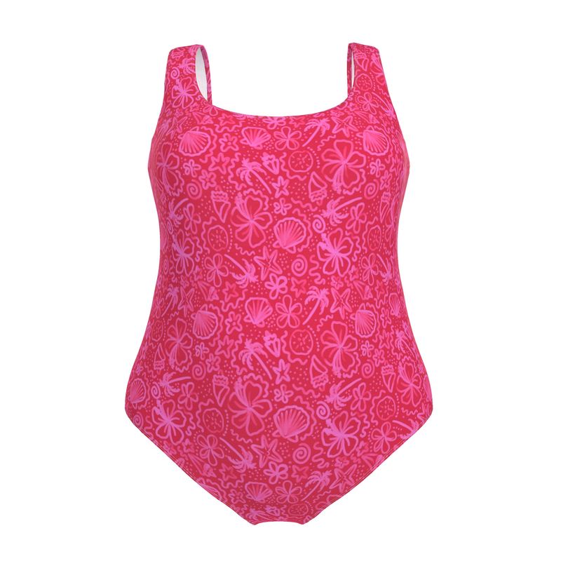 Pink swimsuit with seaside doodle print 