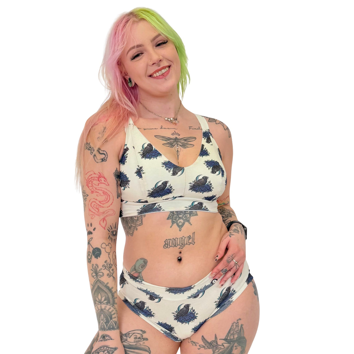 Wilde Mode X Designed by Debz- Gothic Crows and Roses | Organic Soft Cup Bra | A-O Cup | Made in the UK