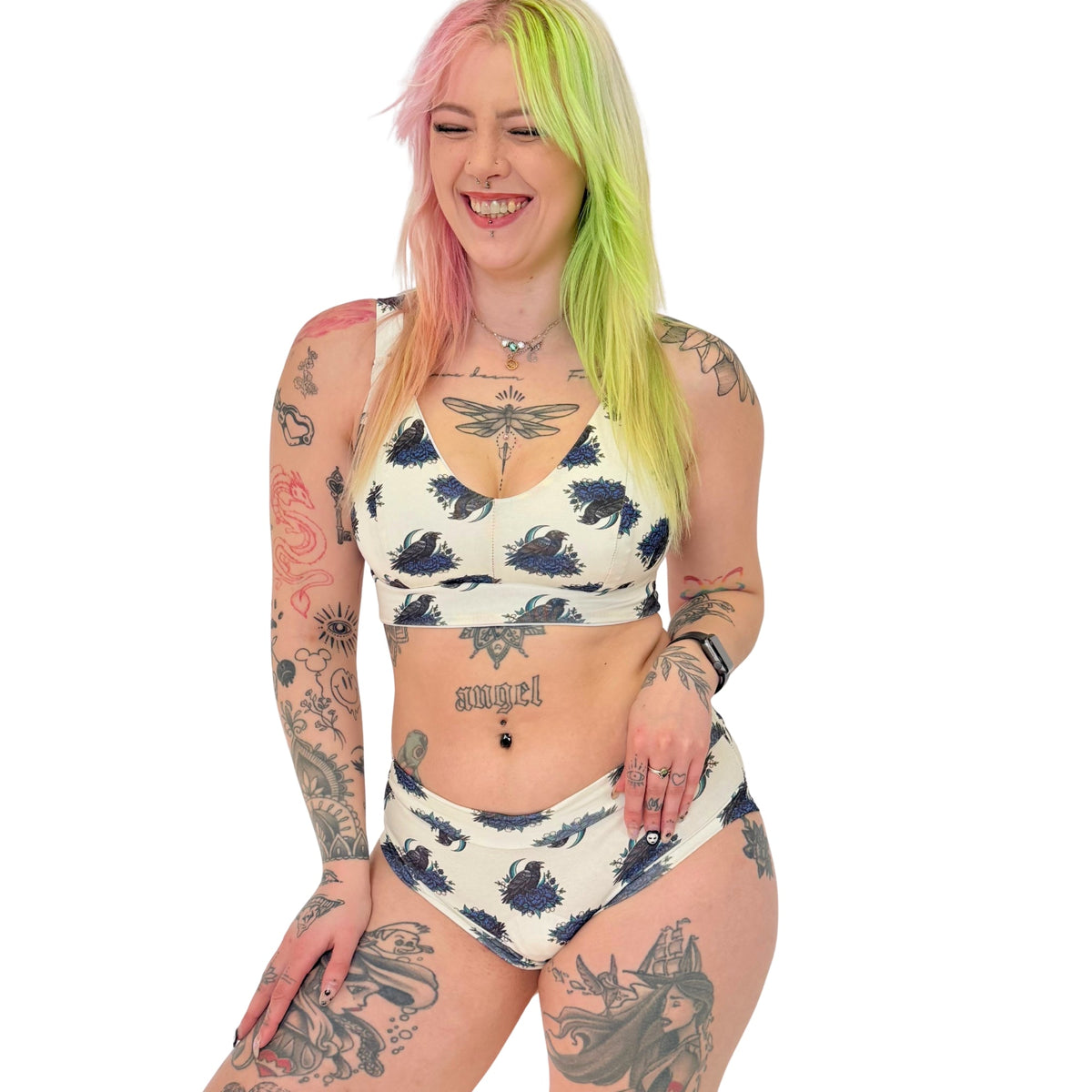 Wilde Mode X Designed by Debz- Gothic Crows and Roses | Organic Soft Cup Bra | A-O Cup | Made in the UK