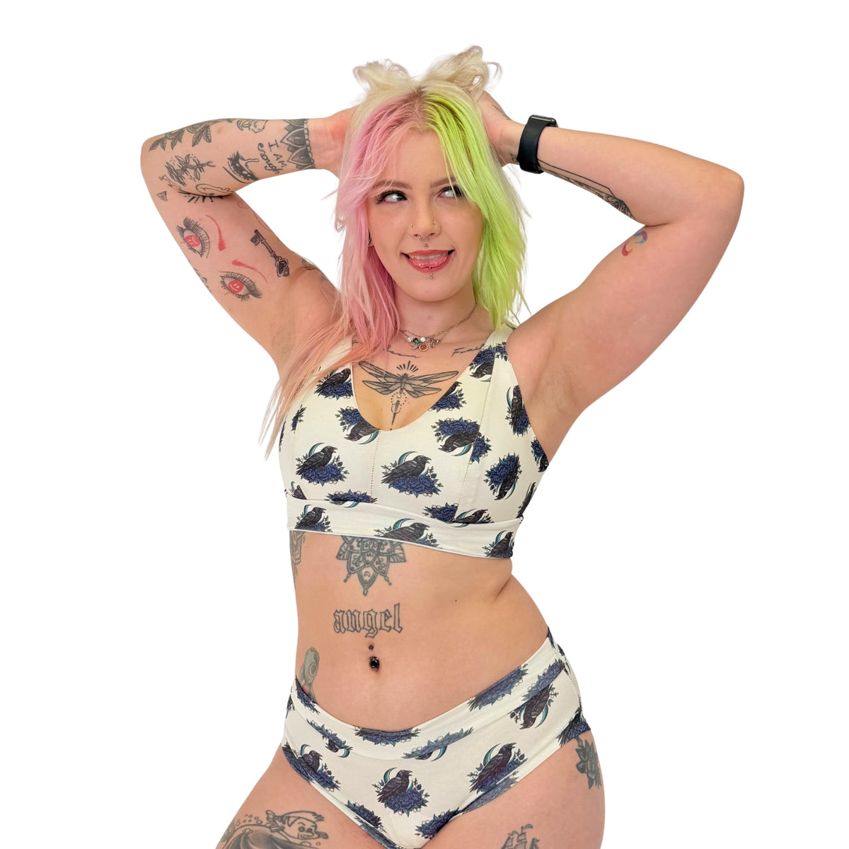 Wilde Mode X Designed by Debz- Gothic Crows and Roses | Organic Soft Cup Bra | A-O Cup | Made in the UK