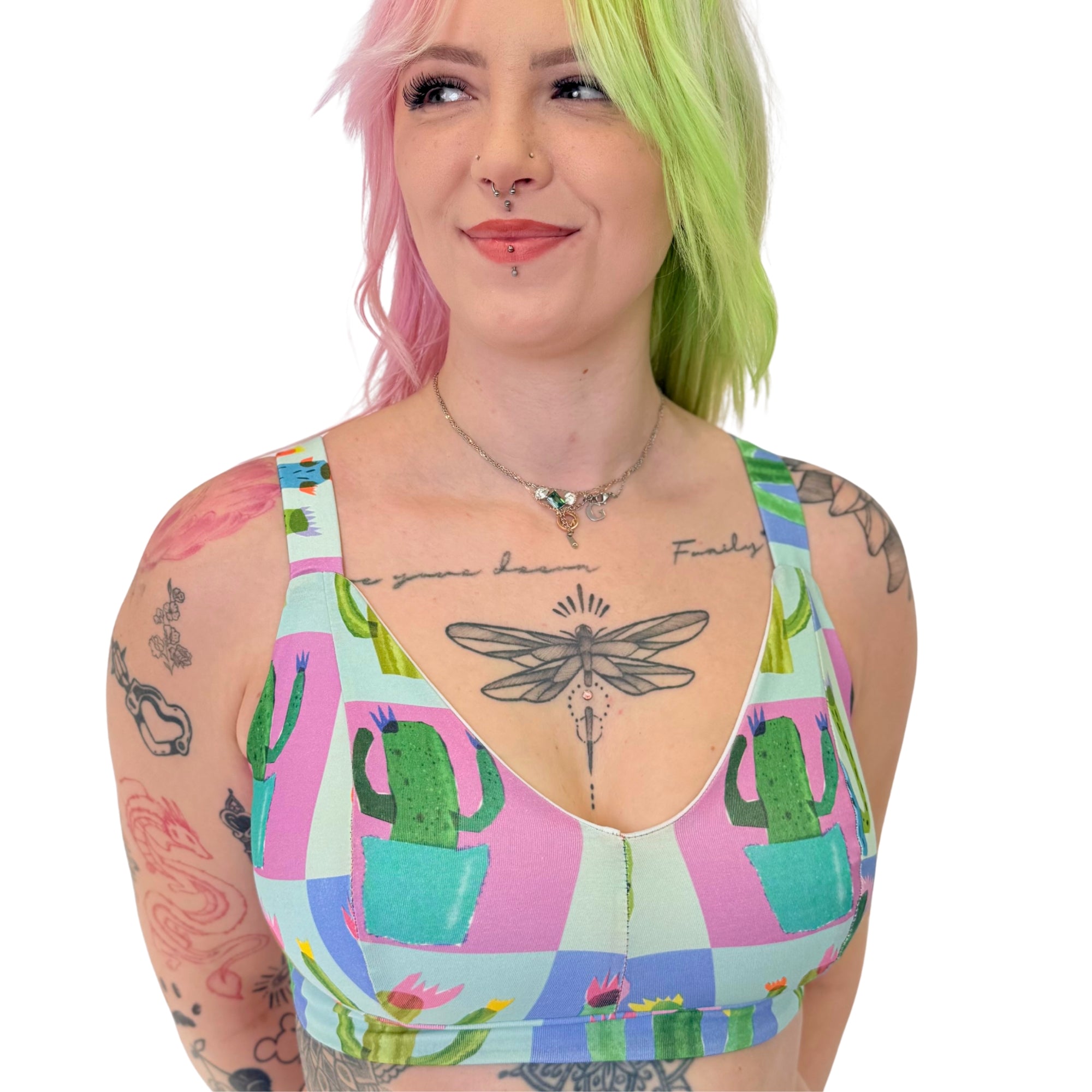 DBD Comfort Bra | Patchwork Cactus Print | Organic Cotton