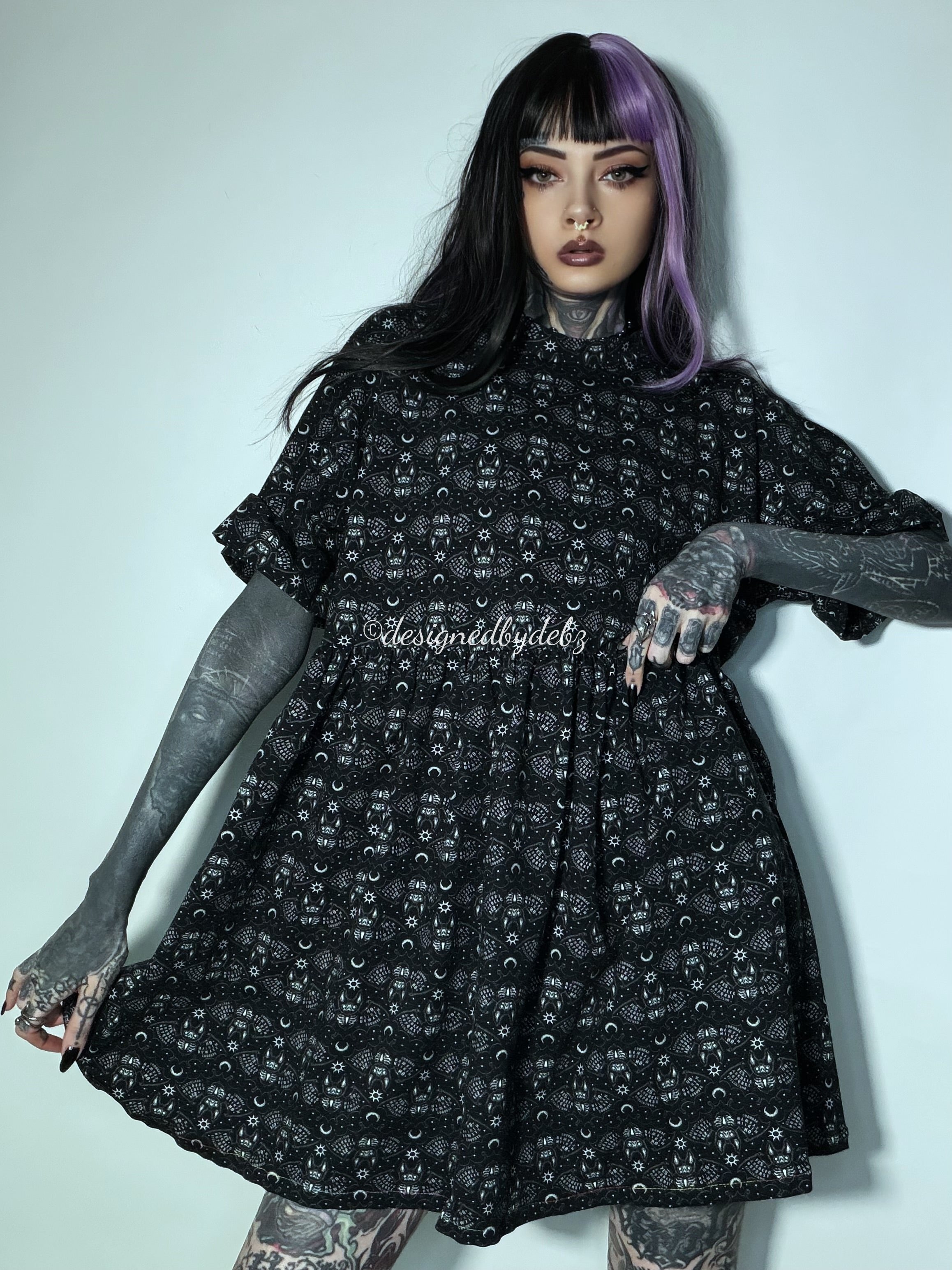 Ouija Bats Smock Dress | Handmade in the UK | XS-4XL | Limited Edition