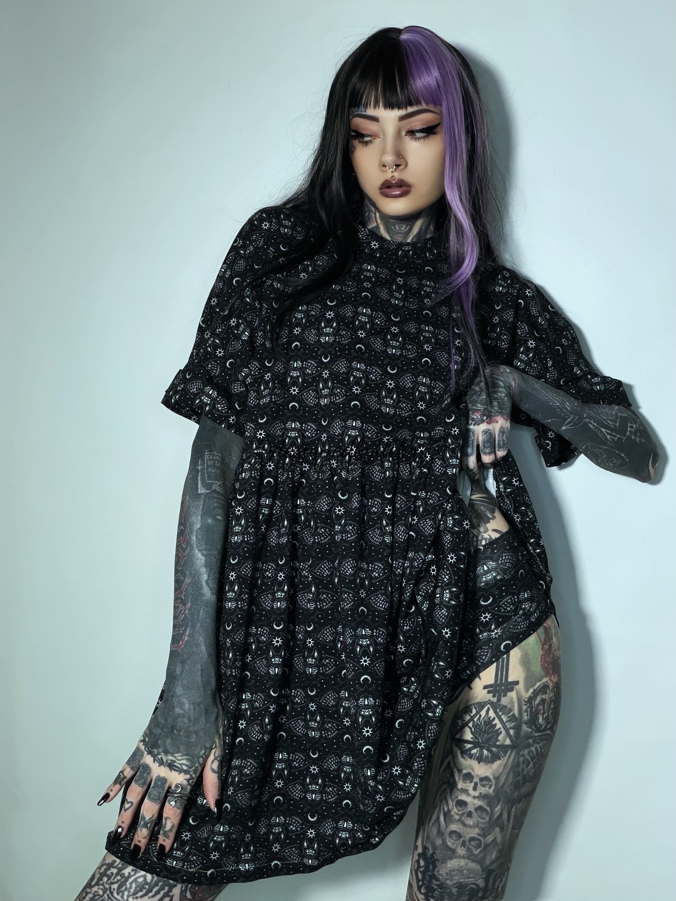 Ouija Bats Smock Dress | Handmade in the UK | XS-4XL | Limited Edition