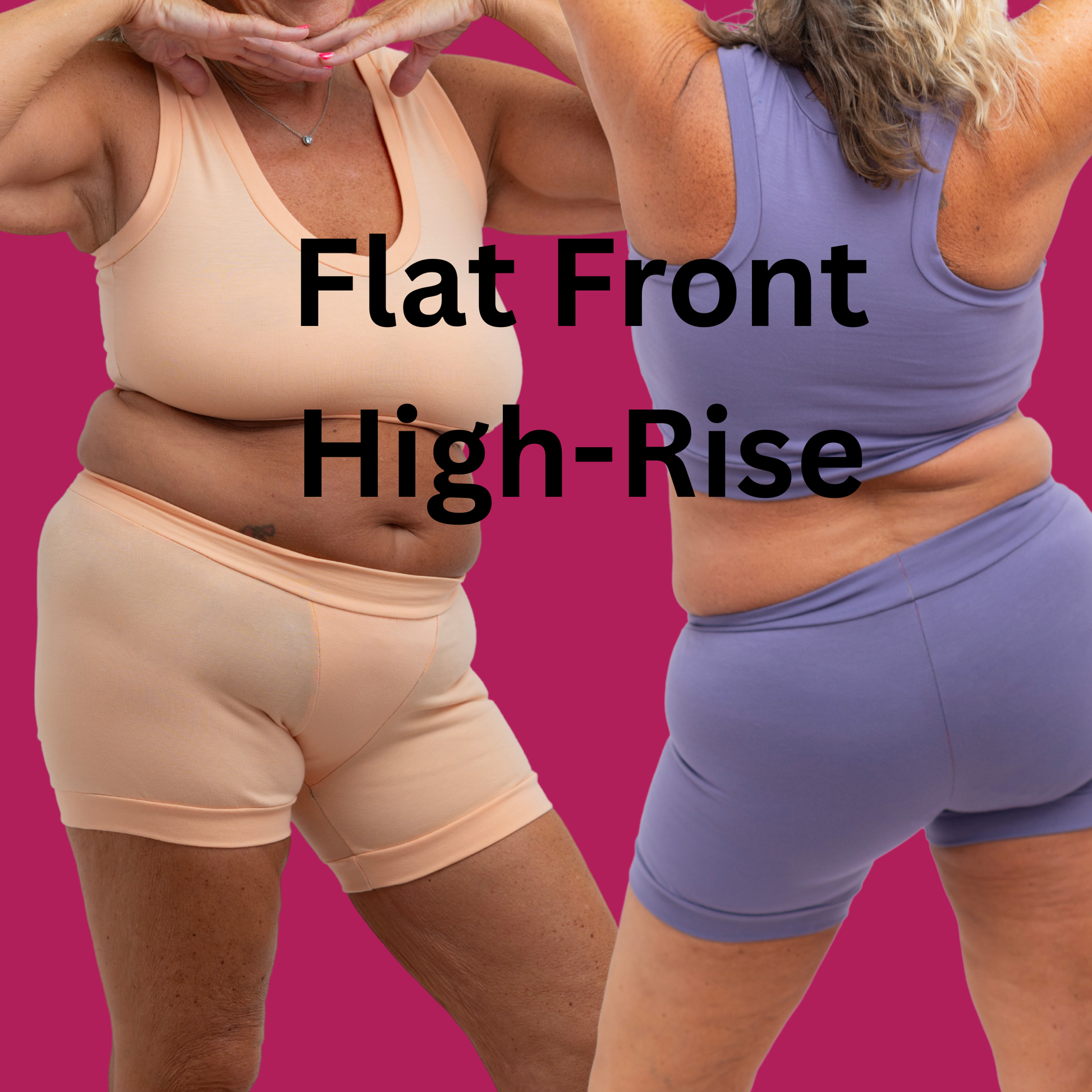 Designed by Debz pastel peach organic cotton boxer briefs, front view showing mid-rise, with or without pouch, in XS to 6XL sizes.