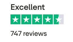 A rating graphic showing the word 'Excellent' above a five-star green bar, with '747 reviews' below on a white background.
