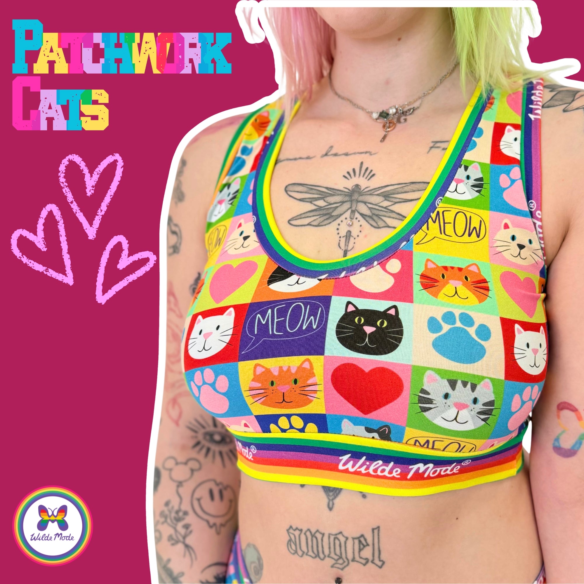 Comfort Bralette | Wilde Mode Patchwork Cats | Organic Cotton