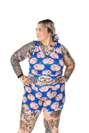 Soft organic cotton boxer shorts with floral pumpkin print from Designed By Debz, featuring a comfortable fit and vibrant design.