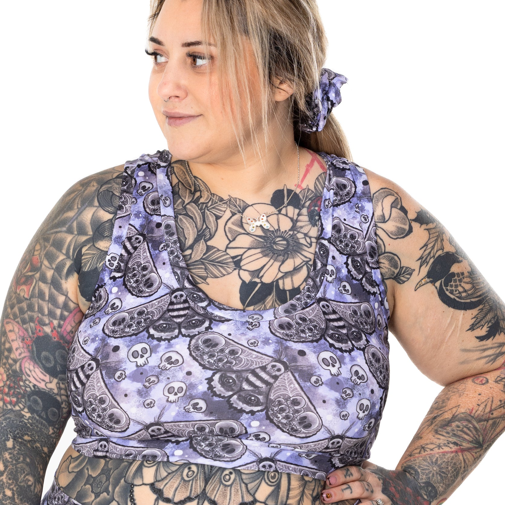Comfort Bralette | Lilac Goth Moth Print | Organic Cotton