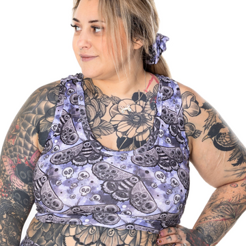 Comfort Bralette | Lilac Goth Moth Print | Organic Cotton