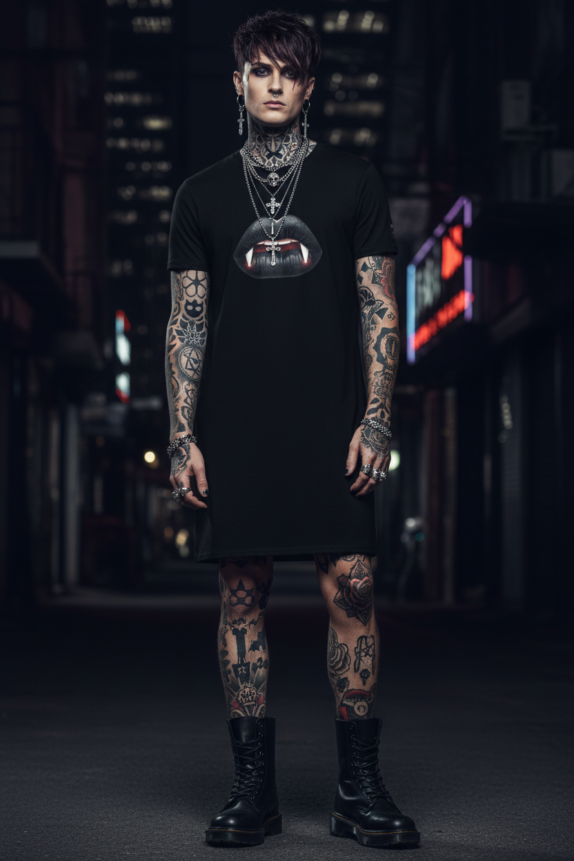 Vampire's Kiss Cotton T-Shirt Dress | Gothic Mini Dress