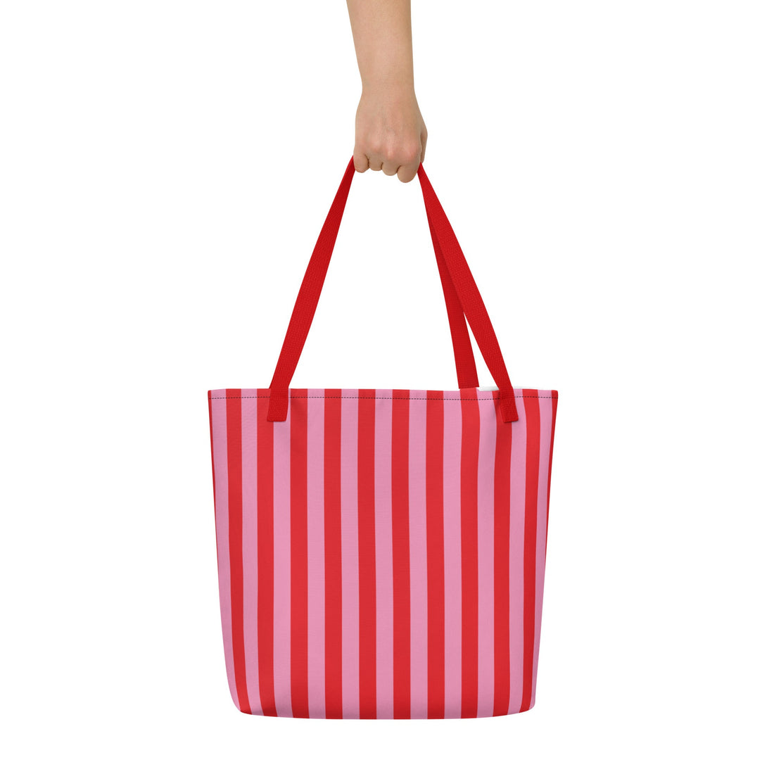All-Over Print Large Tote Bag | Pink and Red Stripes | - Designed By Debz