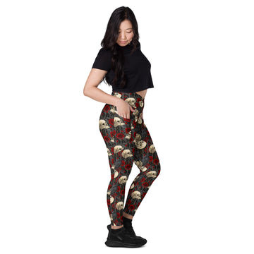 Printful DBD x Katarina Mitkova crossover leggings with pockets, all-over recycled print in white, snug and comfortable fit.