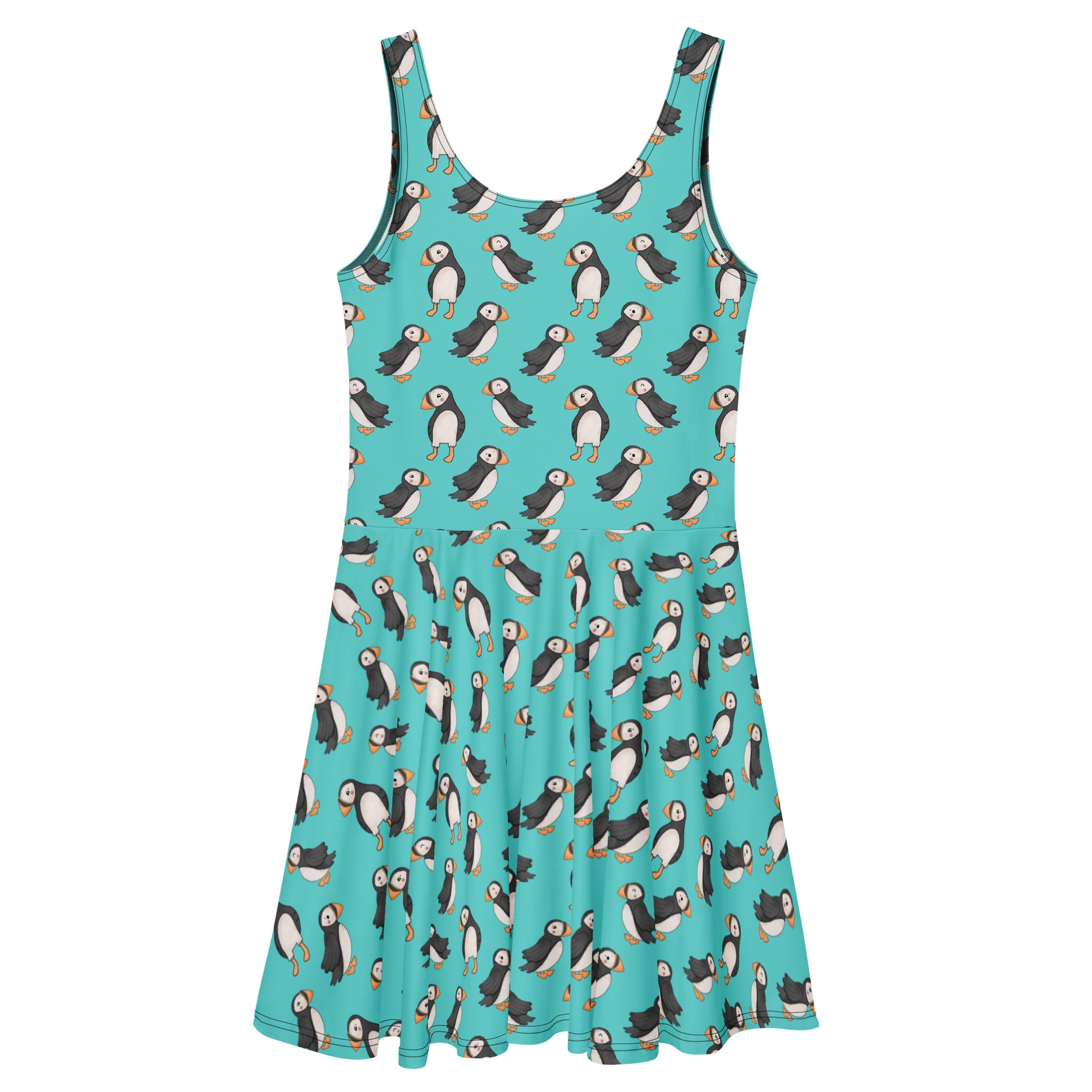 White Puffin Skater Dress by Designed By Debz featuring all-over bird print and a flared, casual style.