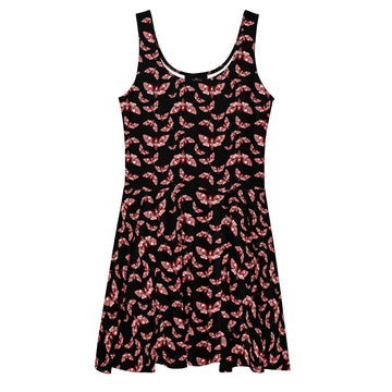 Gothic death head moth print skater dress by Printful featuring red and black design on white fabric, made in Latvia.