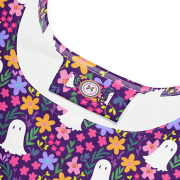 White Summer Boo Skater Dress by Printful featuring all-over print and a classic flared design, perfect for warm-weather style.