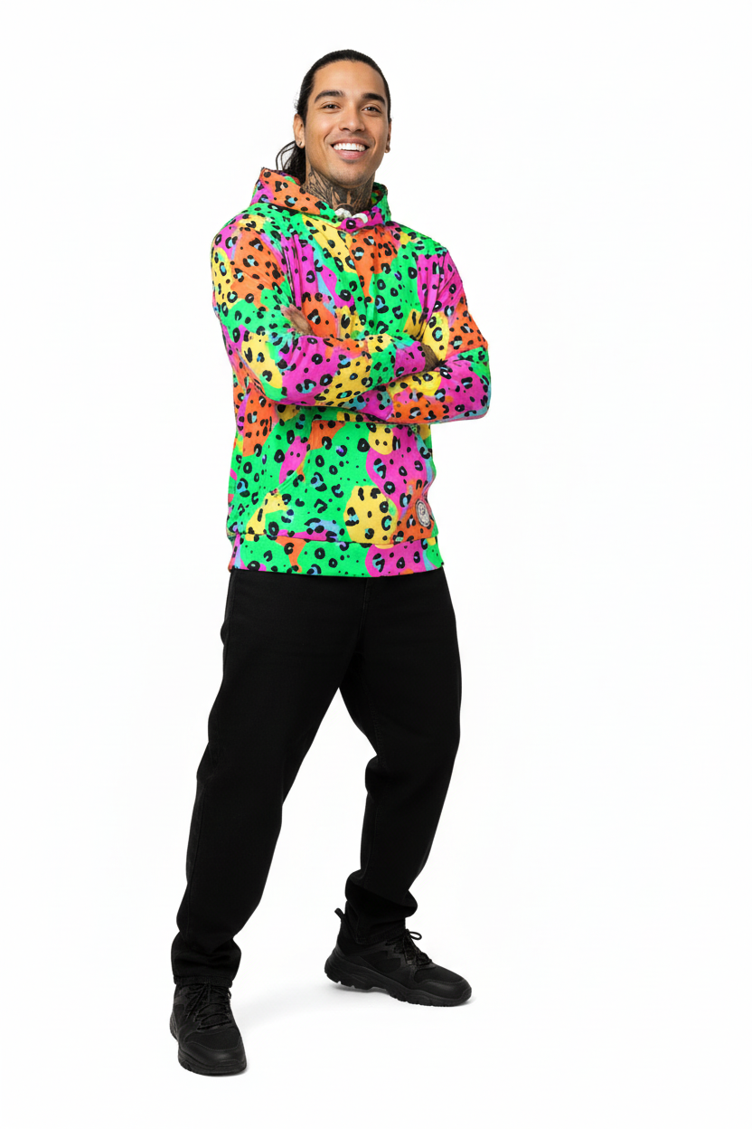 Overhead Hoodie | Neon Leopard Print | Cotton