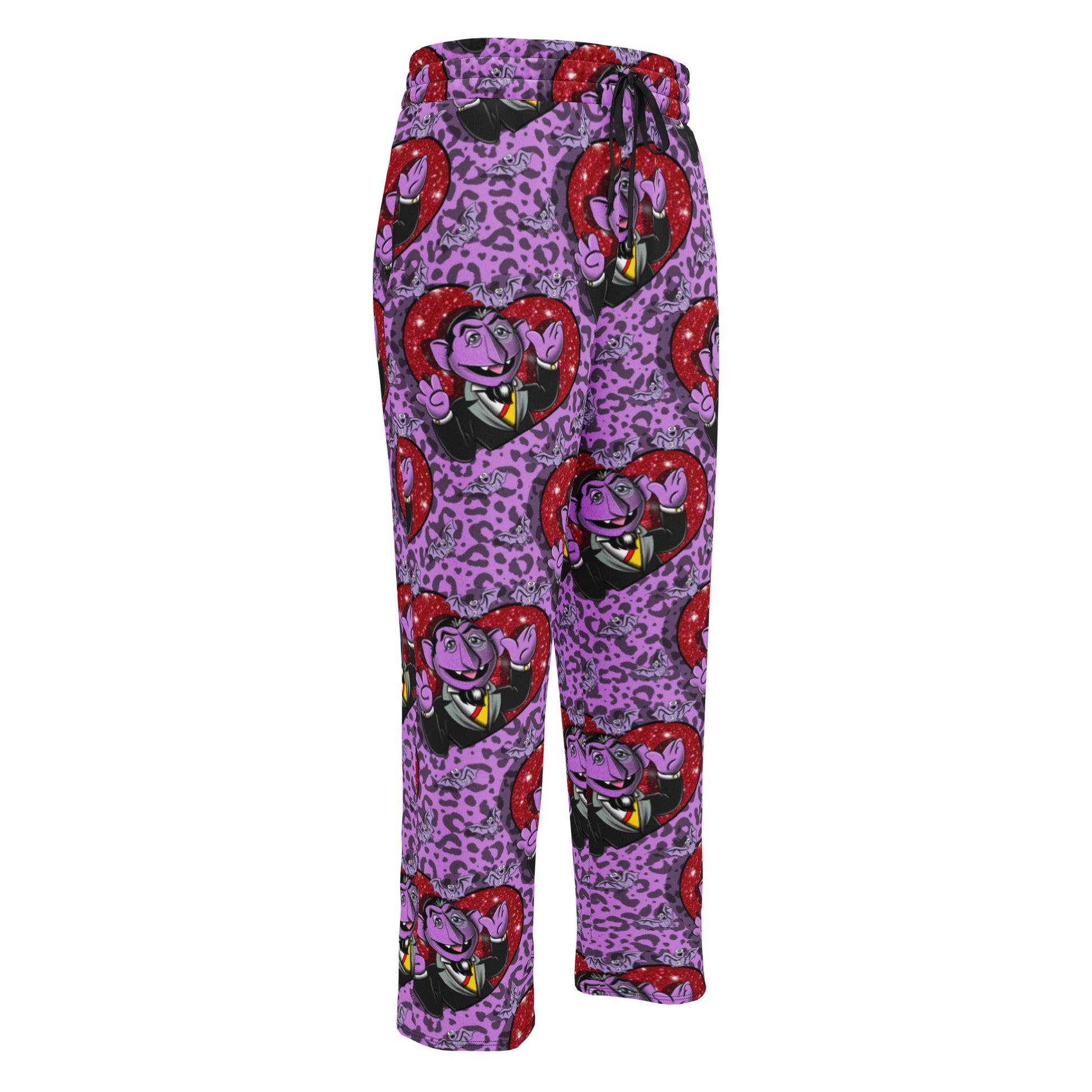 All-over print white wide-leg joggers by Designed By Debz, unisex CUT-SEW with comfortable fit and casual style.