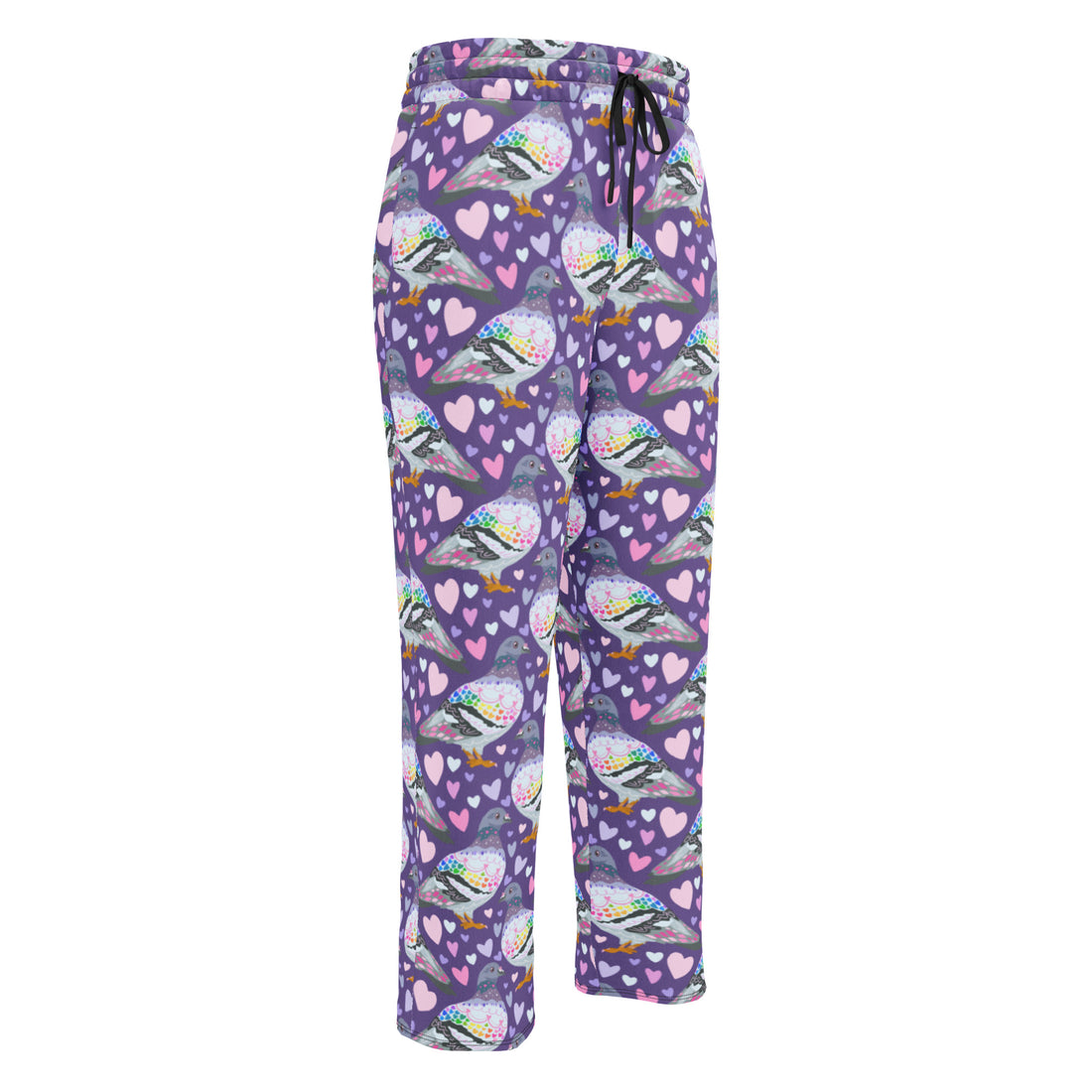 Unisex white wide-leg joggers with all-over print from Designed By Debz, featuring a comfortable fit and casual style.