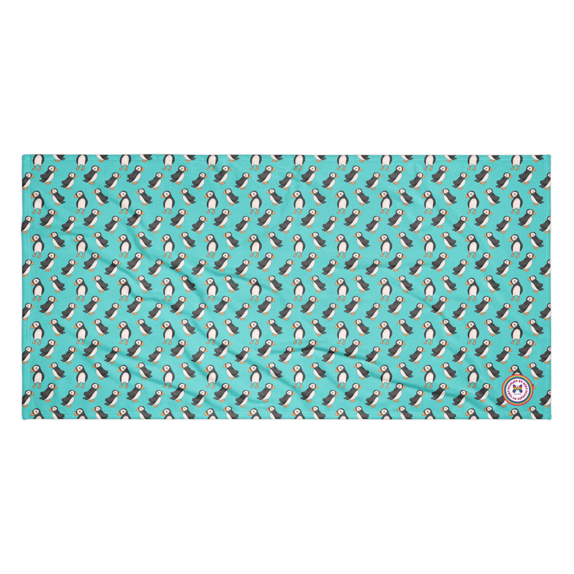 Extra large white beach towel by Puffin Playtime, made to order, featuring a soft, absorbent fabric perfect for seaside lounging.