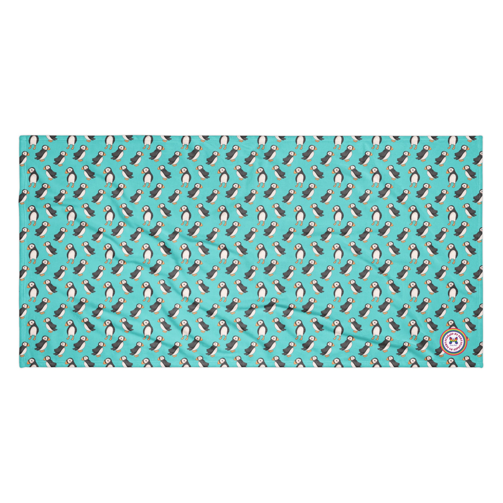 Extra large white beach towel by Puffin Playtime, made to order, featuring a soft, absorbent fabric perfect for seaside lounging.