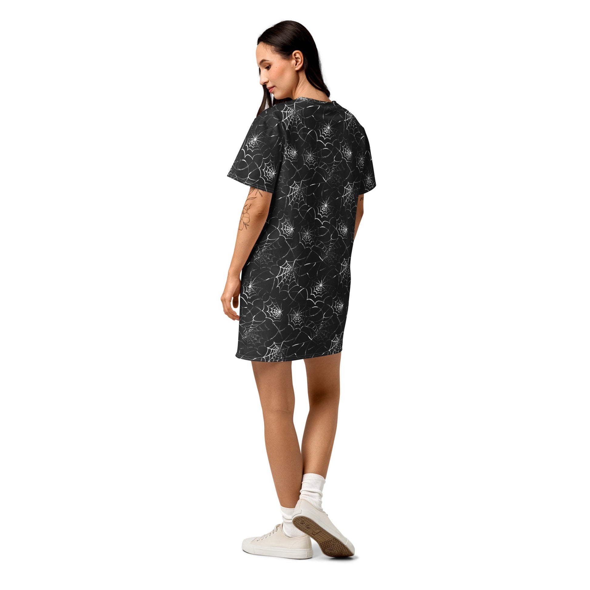 Cotton t-shirt dress | Gothic Cobwebs | Handmade - Designed By Debz