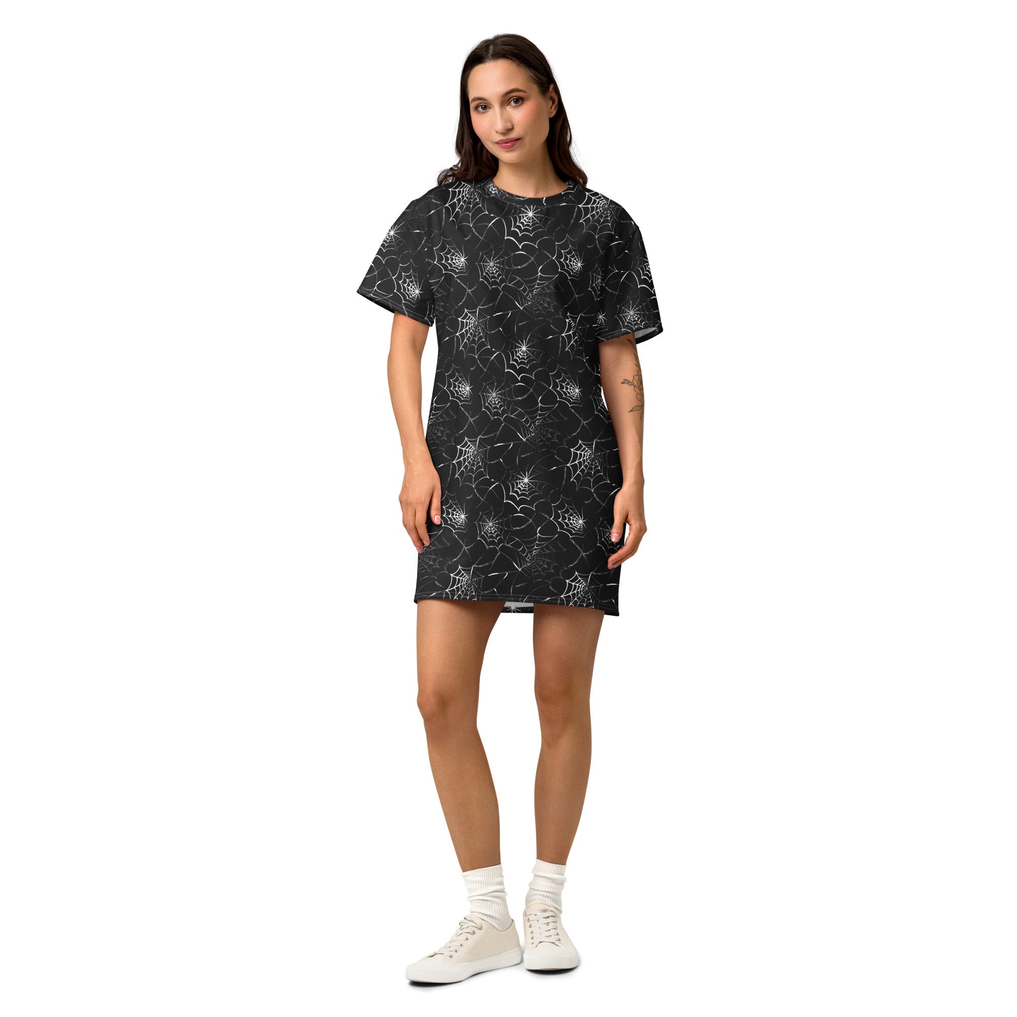Cotton t-shirt dress | Gothic Cobwebs | Handmade - Designed By Debz