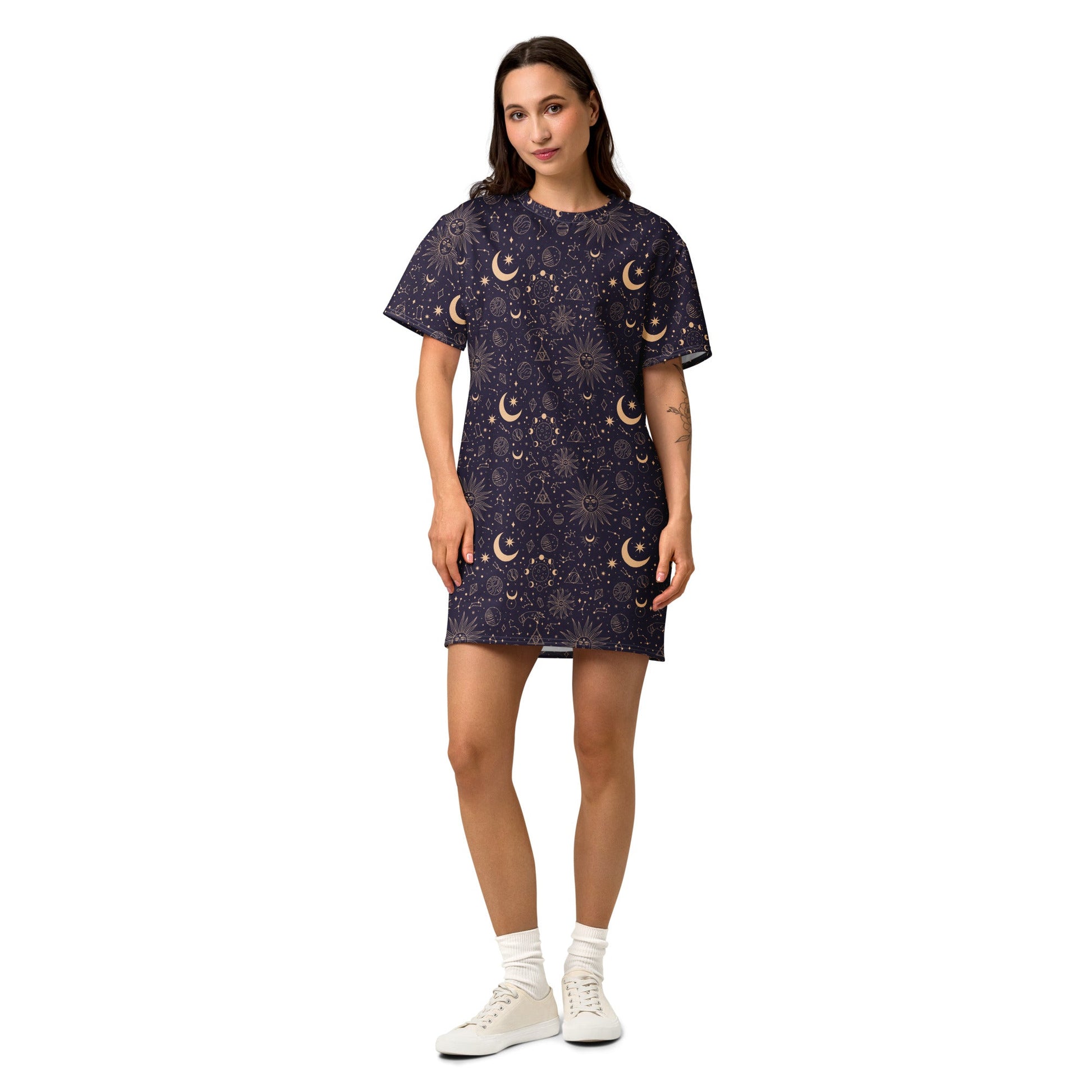 Cotton t-shirt dress | Midnight Celestial | XS-6XL - Designed By Debz