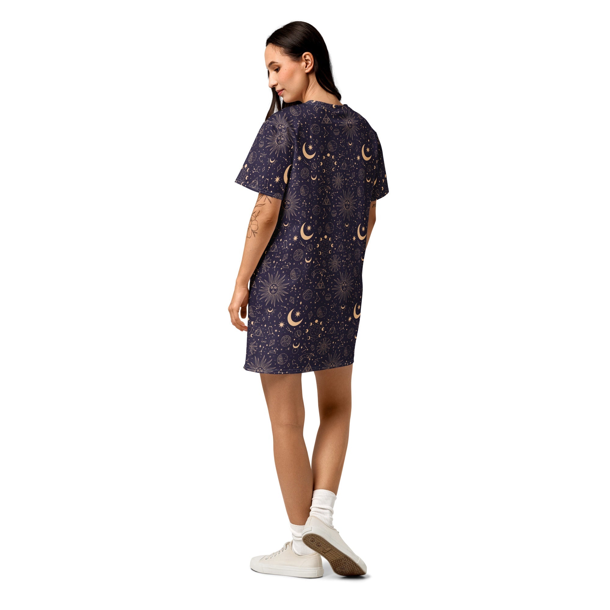 Cotton t-shirt dress | Midnight Celestial | XS-6XL - Designed By Debz