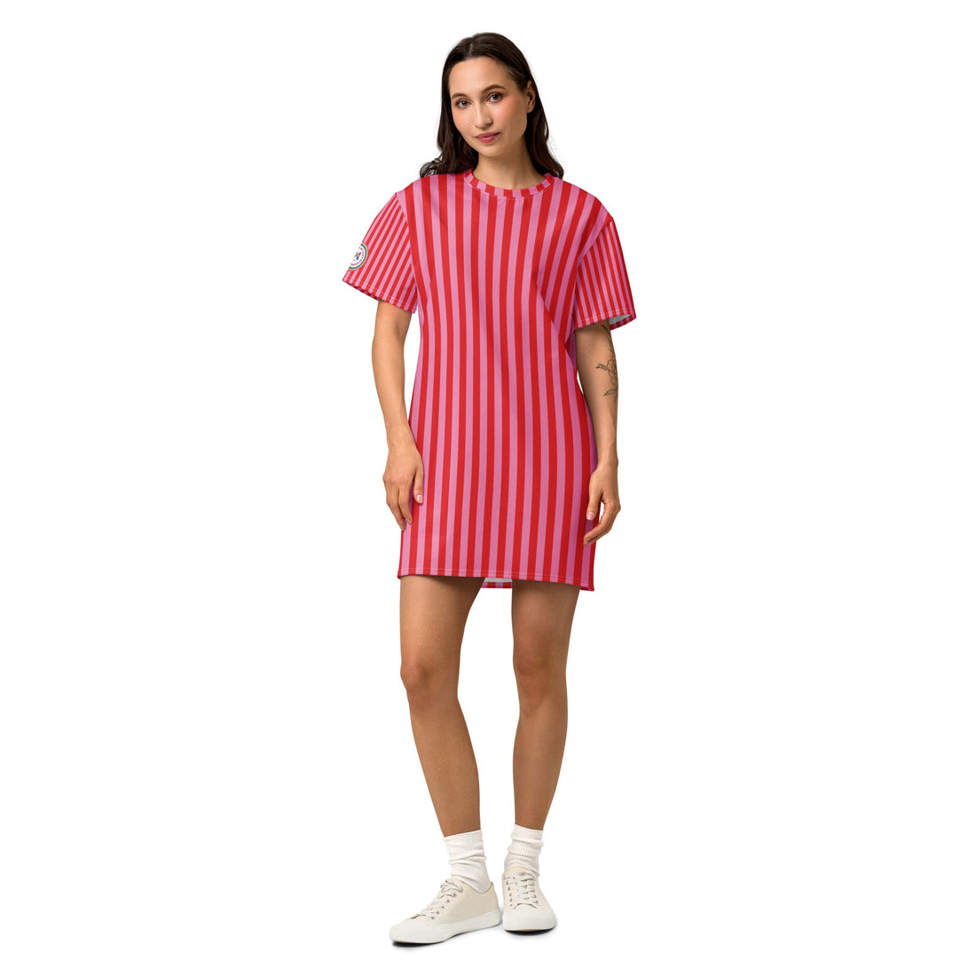 Cotton t-shirt dress | Pink and Red Stripes | 2XS - 6XL - Designed By Debz
