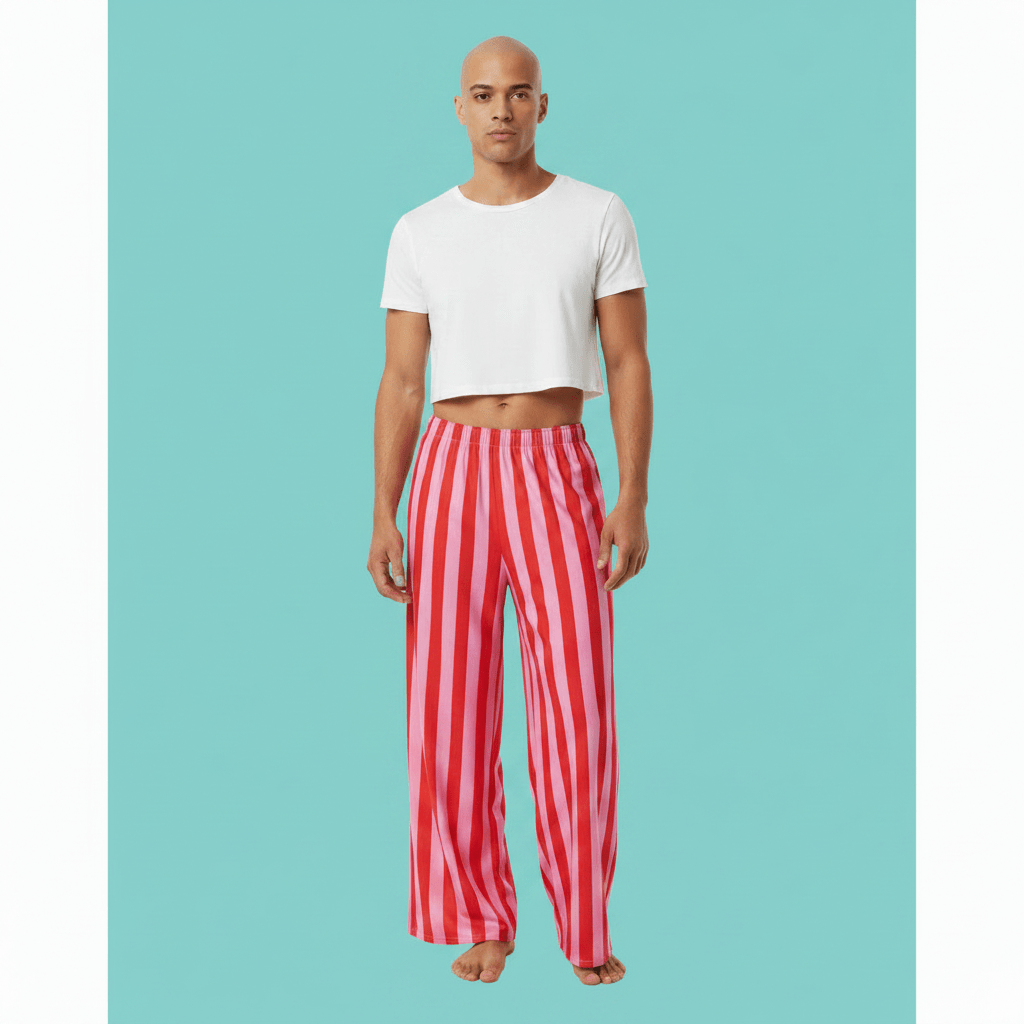 Cotton Wide Leg Joggers | Pink and Red Stripes - Designed By Debz