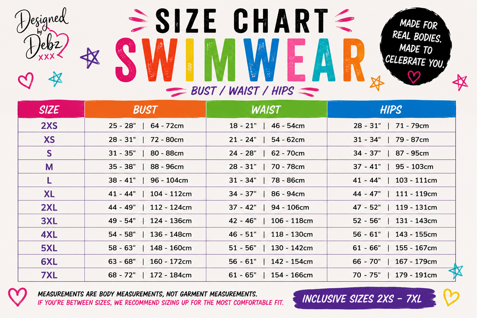 swimwear chart for uk made swimwear