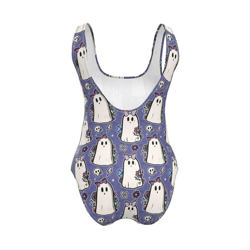 Handmade UK Swimsuit | Sizes 2XS to 7XL | Lilac Ghosts and Flowers - Designed By Debz