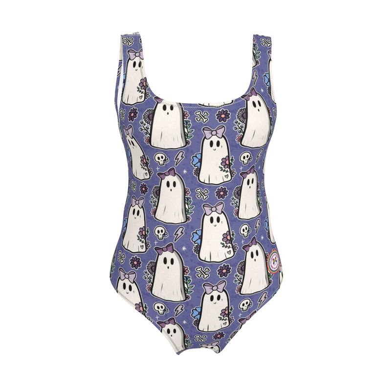 Handmade UK Swimsuit | Sizes 2XS to 7XL | Lilac Ghosts and Flowers - Designed By Debz