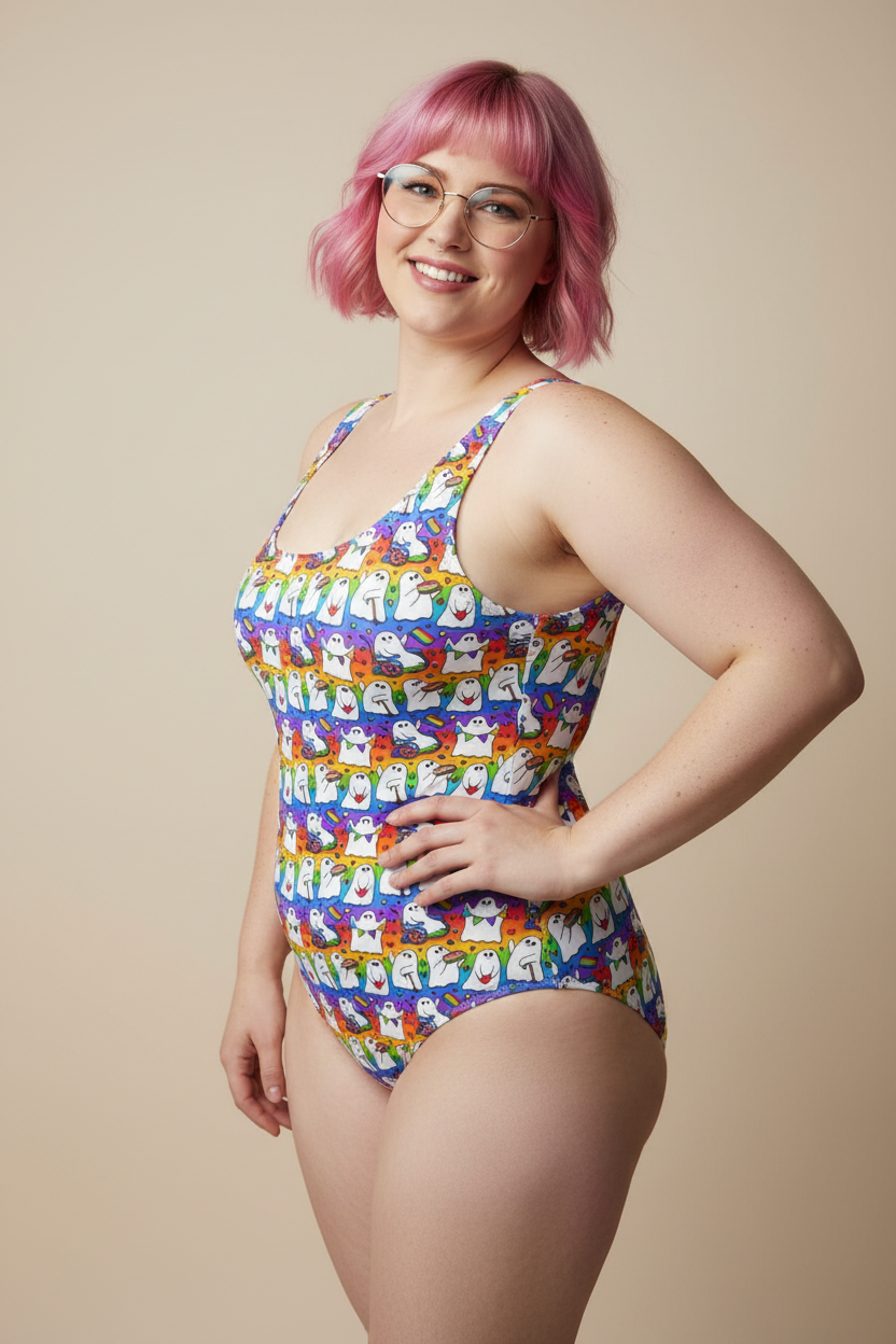 Customisable Pride Ghosts Swimsuit | UPF 50+ Recycled One-Piece Swimwear