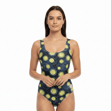 Handmade UK Swimsuit | Sizes 2XS to 7XL | Retro Suns and Moons - Designed By Debz