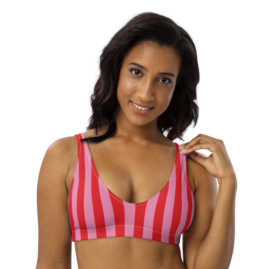 Padded bikini top | Pink and Red Stripes | Recycled | XS - 3XL - Designed By Debz